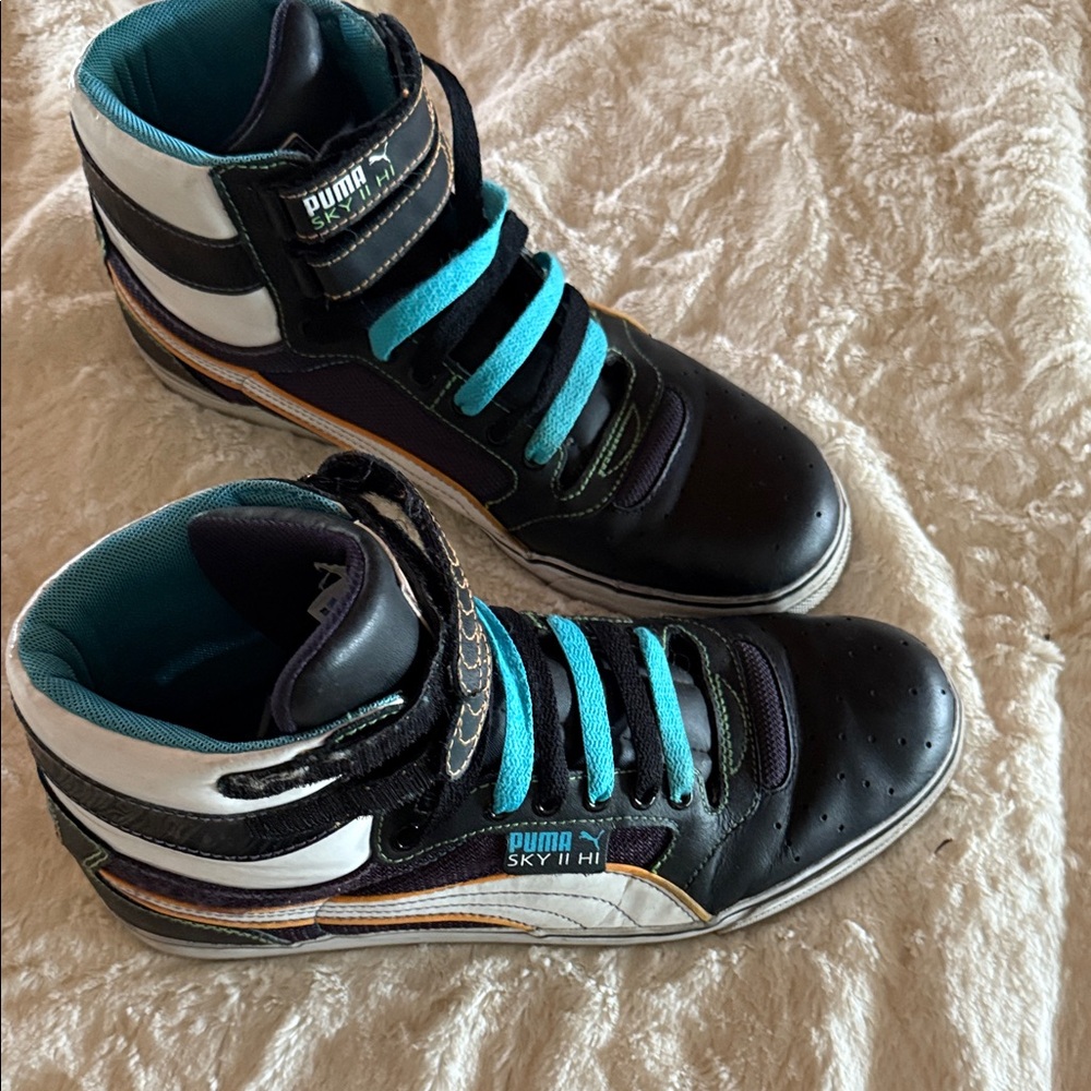 Puma Sky II Hi Black and Teal Sneakers